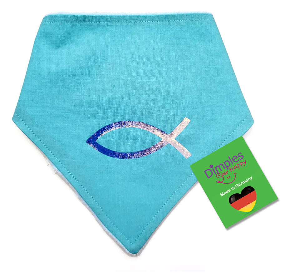 Hundehalstuch hellblau mit Christlichem Fisch Symbol