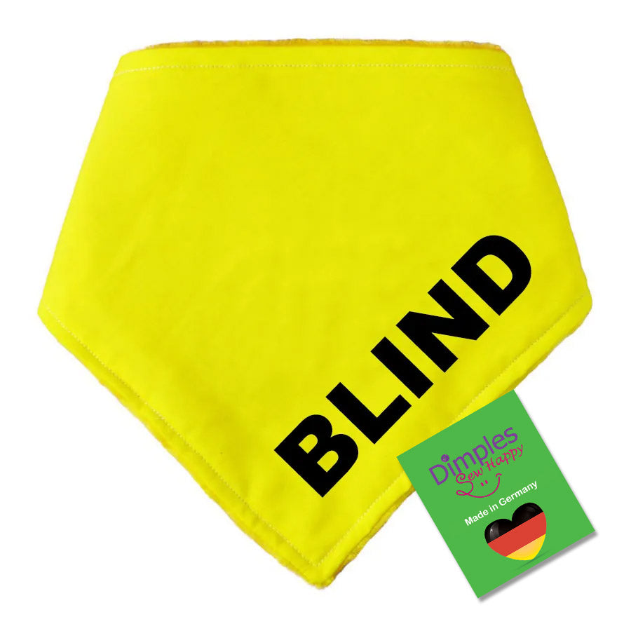Blinder Hund Dreieckstuch - gelbes Hundehalstuch mit Aufdruck BLIND für Blindenhund