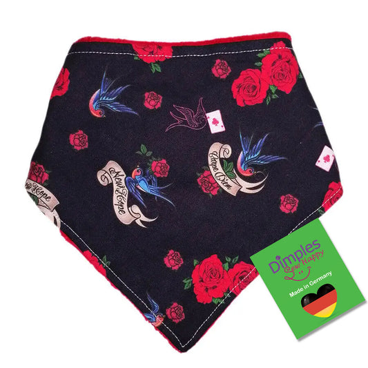 Schwalben und Rosen Hundehalstuch Rockabilly Bandana