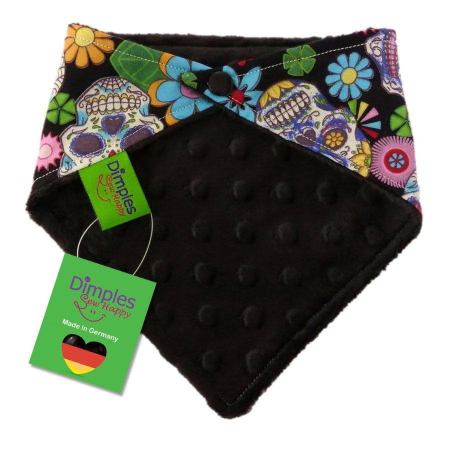 Bandana Mexikanische Totenköpfe Schwarz mit bunten Blumen