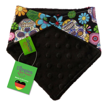 Bandana Mexikanische Totenköpfe Schwarz mit bunten Blumen