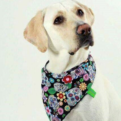 Bandana Mexikanische Totenköpfe Schwarz mit bunten Blumen