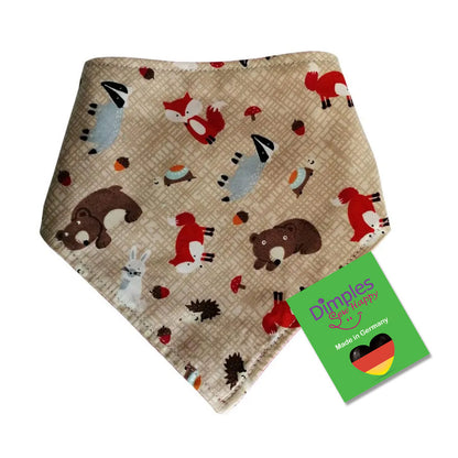 Waldtiere Hundehalstuch - Bandana mit Tiermotiv Fuchs Waschbär und Igel
